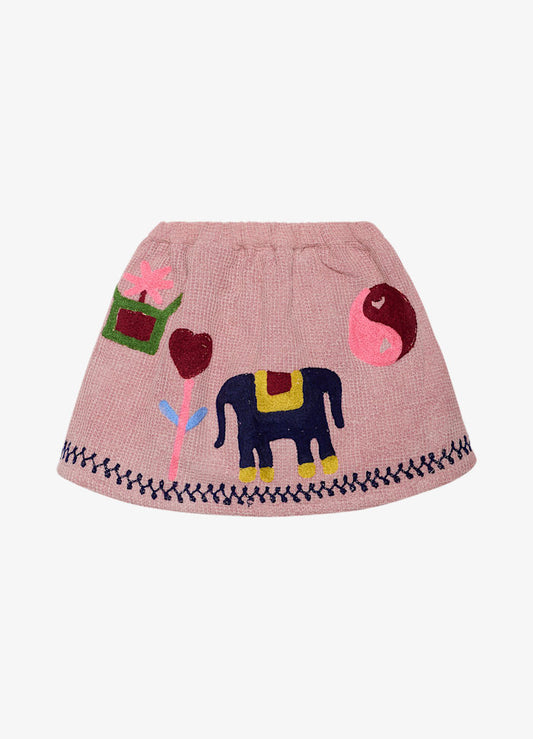 Sissel Edelbo Clio MINI Organic Cotton Skirt Girls Pink Embroidered Knit Skirt Hazel Waffle