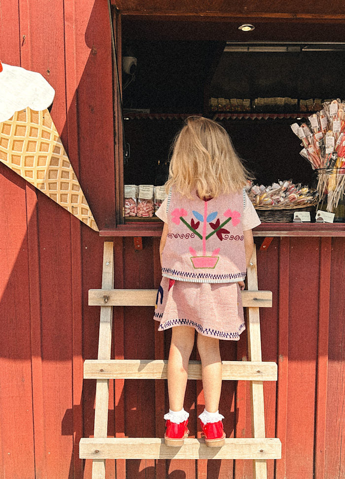 Sissel Edelbo Clio Pink Embroidered Waffle Cotton Top & Tie-Front Jacket Hazel Waffle