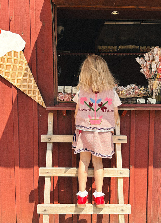 Sissel Edelbo Clio Pink Embroidered Waffle Cotton Top & Tie-Front Jacket Hazel Waffle