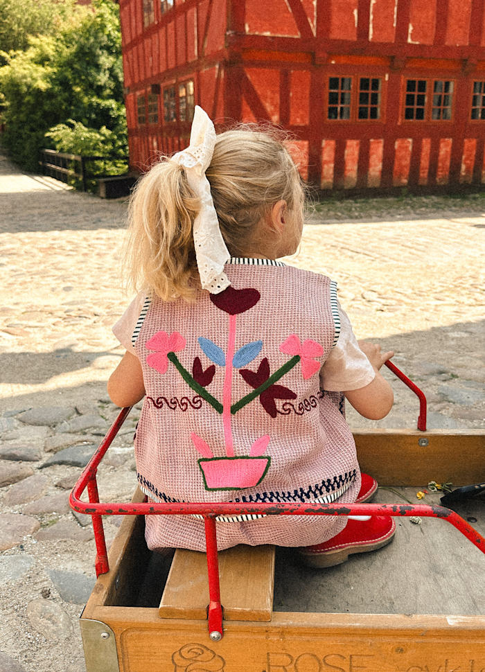Sissel Edelbo Clio Pink Embroidered Waffle Cotton Top & Tie-Front Jacket Hazel Waffle