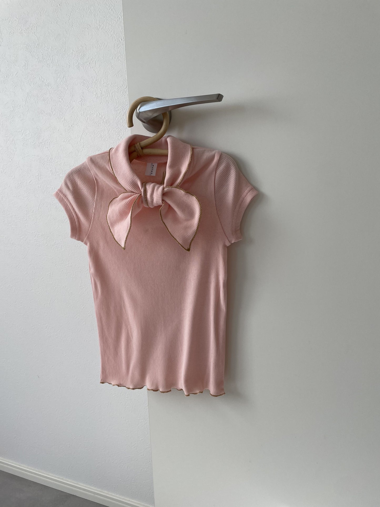 Cotton Bowtie Short Sleeves T Shirt Pink