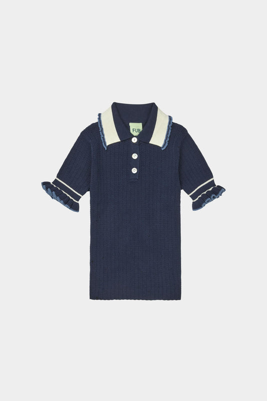 Organic Cotton Frill Polo Short Sleeves Dark Navy