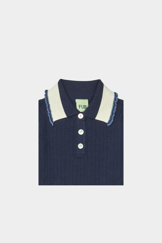 Organic Cotton Frill Polo Short Sleeves Dark Navy