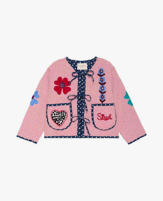 Sissel Edelbo Clio Pink Embroidered Waffle Cotton Top & Tie-Front Jacket Set Rose
