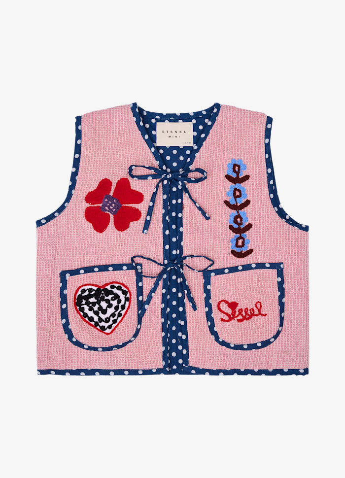 Sissel Edelbo Clio Pink Embroidered Waffle Cotton Top & Tie-Front Vest Rose
