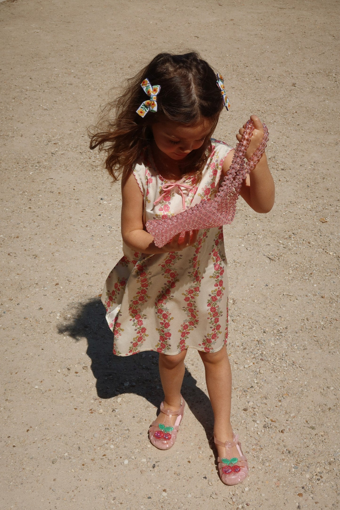 Summer Sheeny Pink Floral Vine A-line Girls Sleeveless Dress