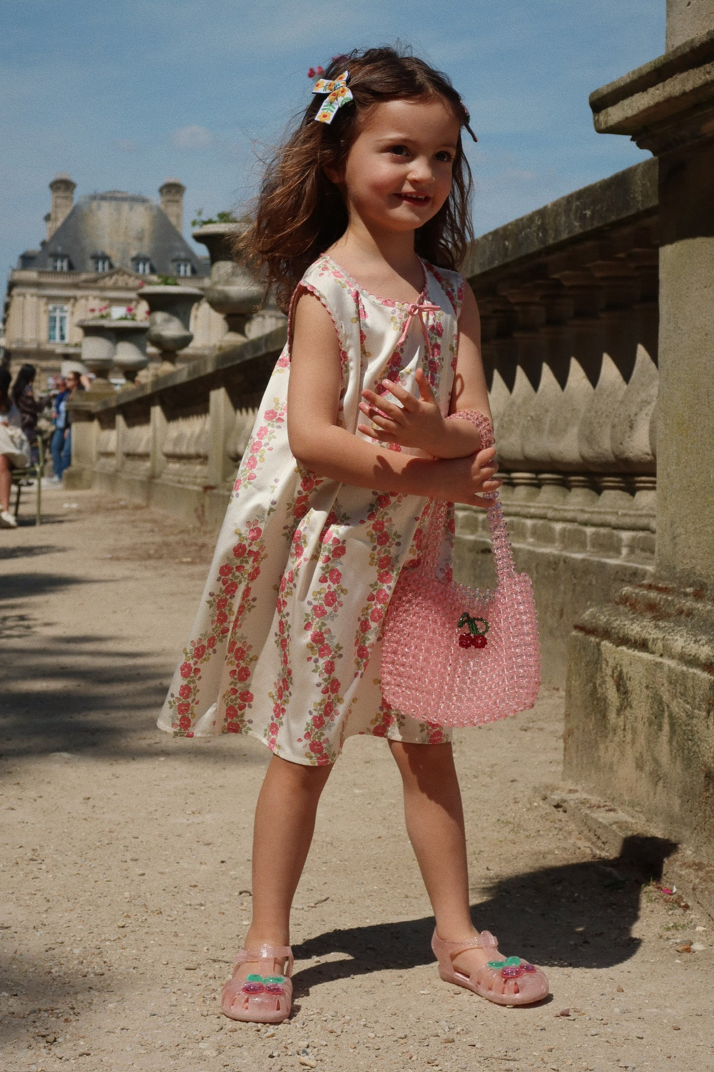 Summer Sheeny Pink Floral Vine A-line Girls Sleeveless Dress