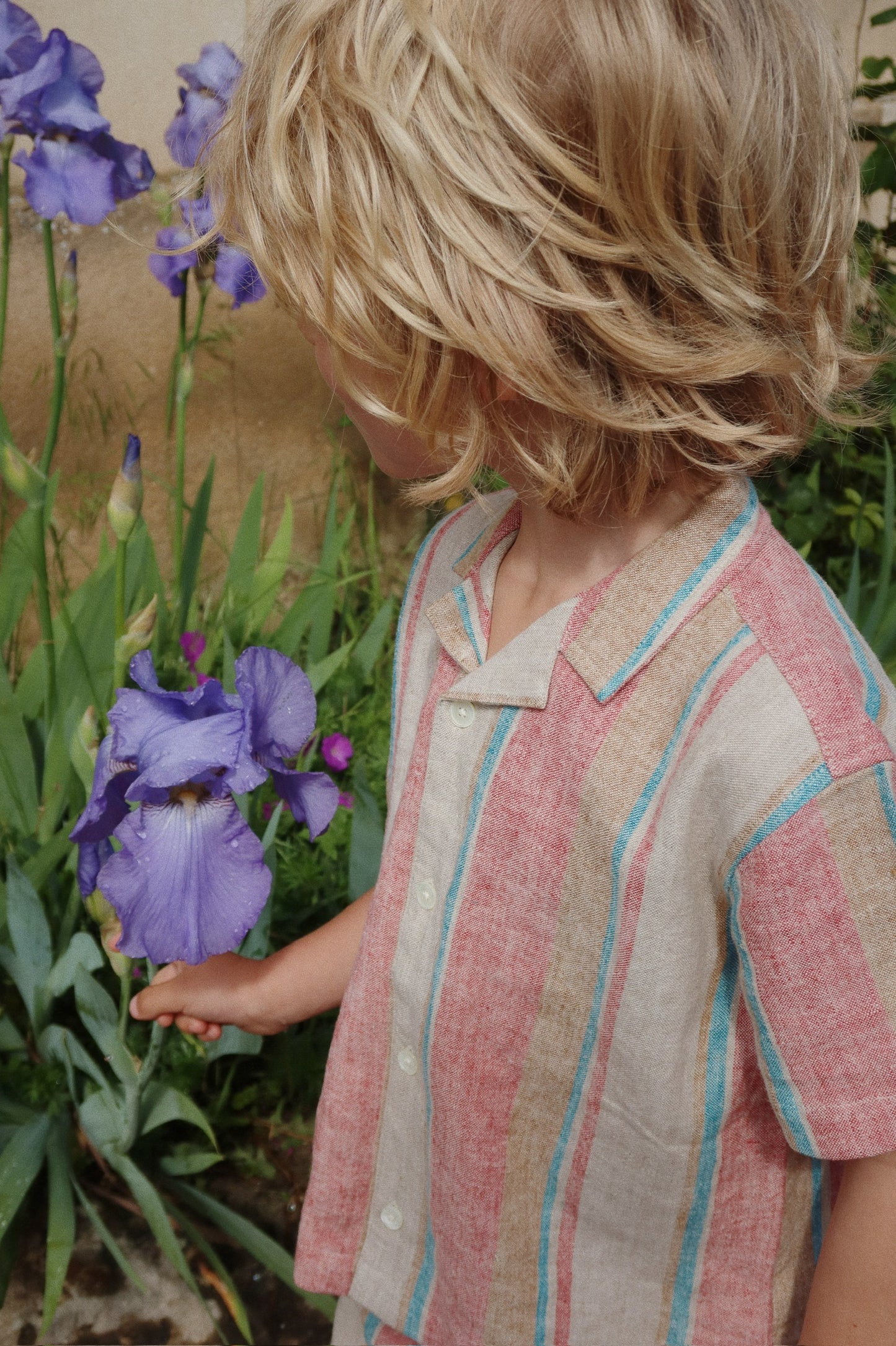 VENICE Boys Striped Linen Summer Short Sleeves Shirt