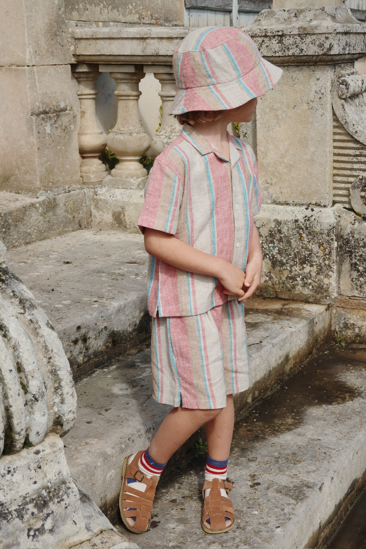 VENICE Boys Striped Linen Summer Short Sleeves Shirt