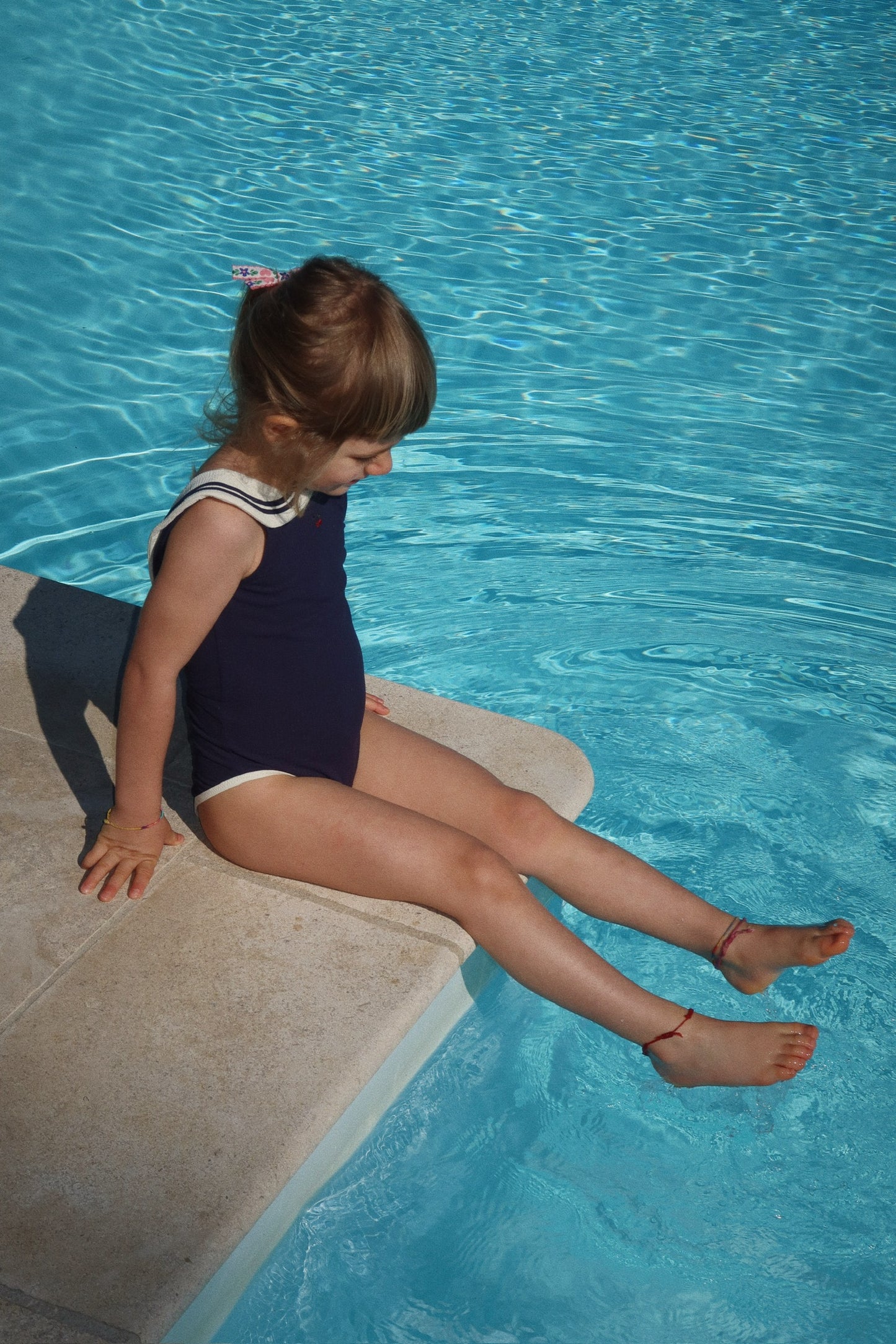 Girls Sailor Swimsuit Vintage-Inspired One-Piece Navy