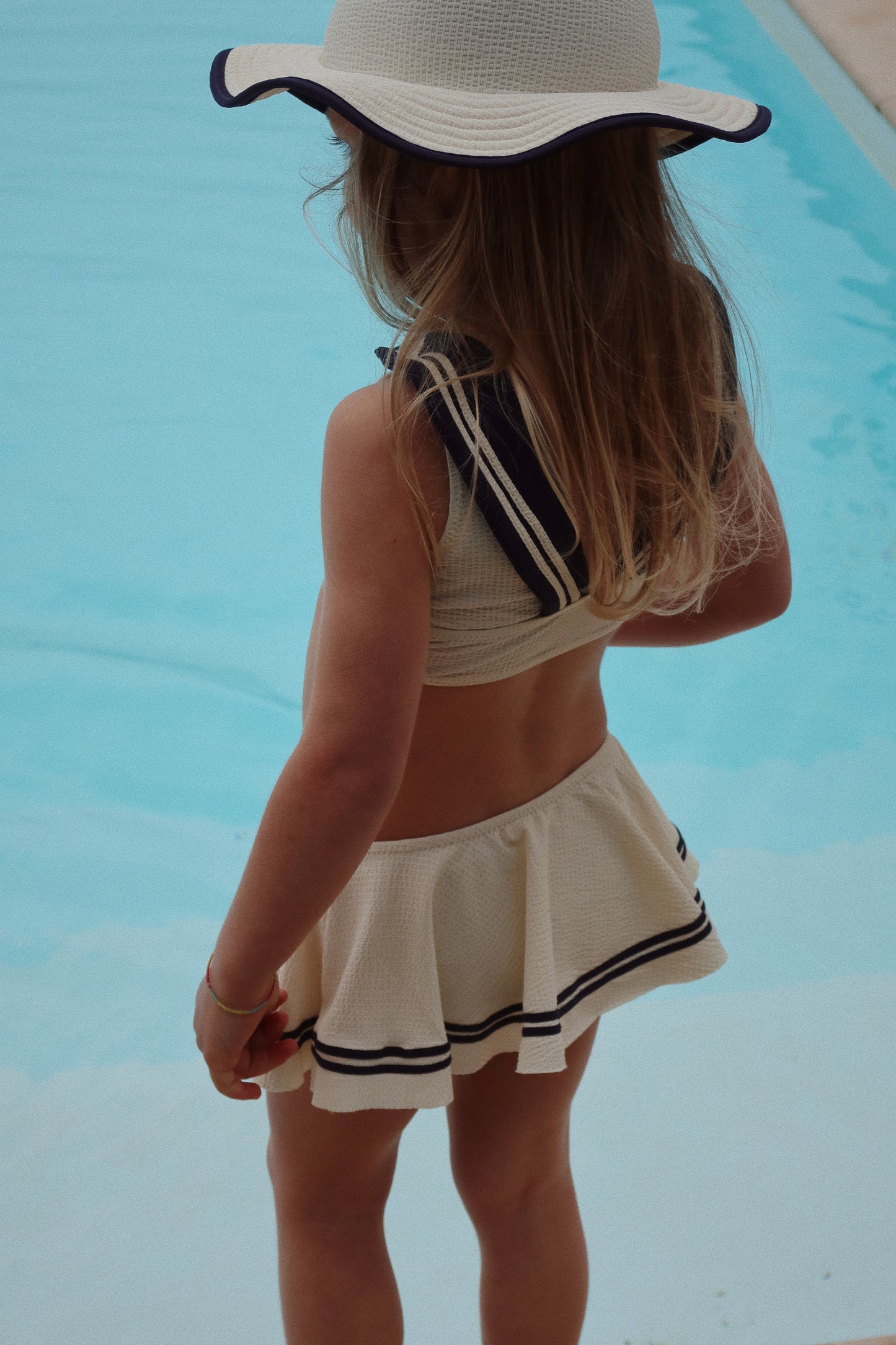 Girls Sailor Bikini Set with Cherry Embroidery Cream Navy