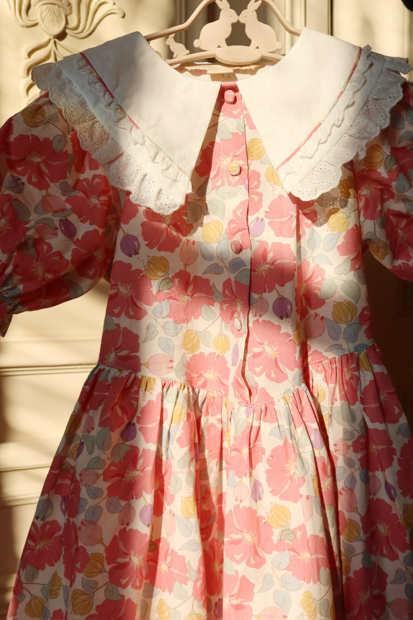 COEUR Floral Puff Short Sleeves Lace Collar Organic Cotton Dress