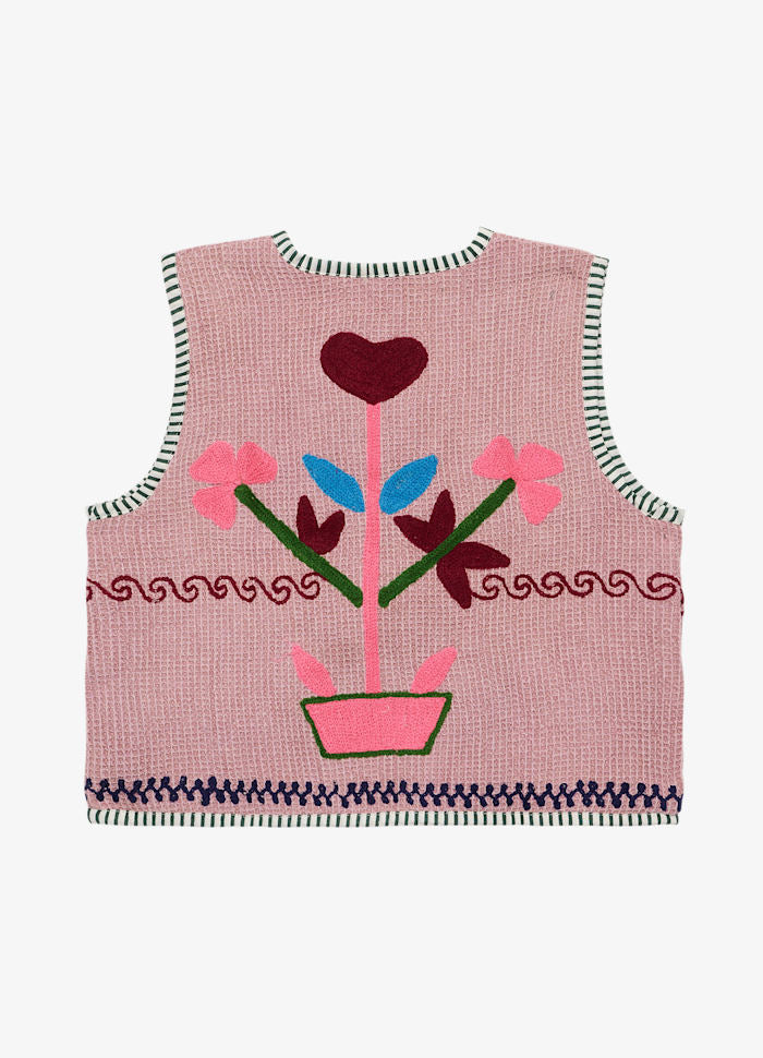 Sissel Edelbo Clio Pink Embroidered Waffle Cotton Top & Tie-Front Jacket Hazel Waffle