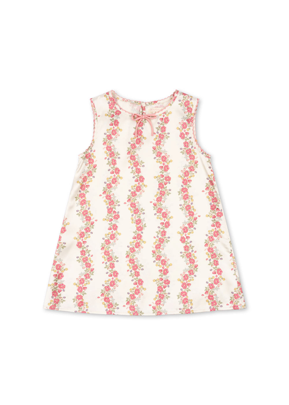 Summer Sheeny Pink Floral Vine A-line Girls Sleeveless Dress