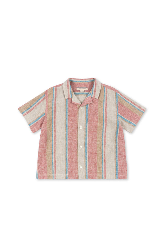 VENICE Boys Striped Linen Summer Short Sleeves Shirt