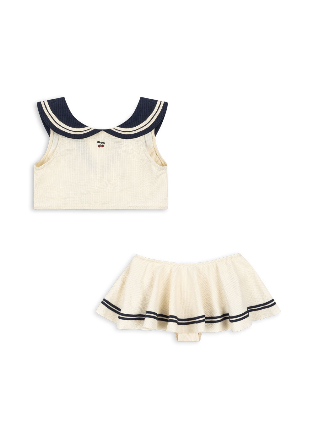Girls Sailor Bikini Set with Cherry Embroidery Cream Navy
