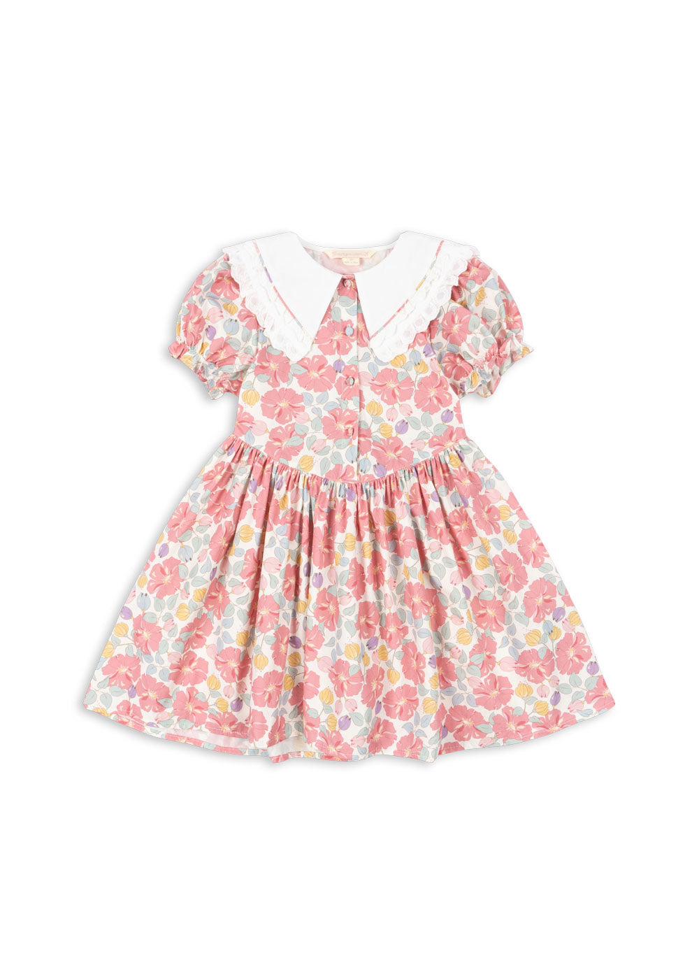 COEUR Floral Puff Short Sleeves Lace Collar Organic Cotton Dress