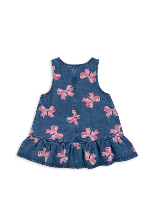 MAGOT Organic Cotton Denim Sleeveless Dress Bow Printed Blue