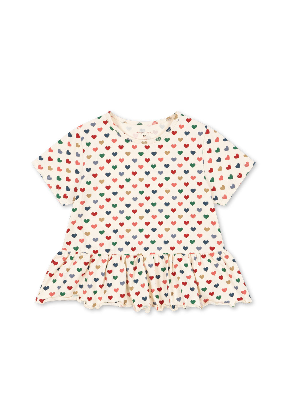 Organic Cotton Frill Short Sleeves Round-neck T-Shirt Hearts
