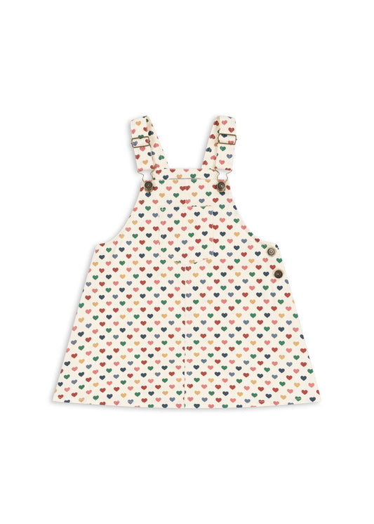 Frankie Organic Cotton Overall Dungaree Dress Heart Printed