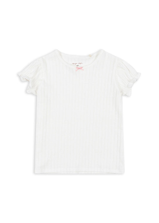 MALLOU Ribbed Puff Short Sleeves Organic Cotton T-shirt Bow White