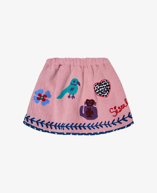 Sissel Edelbo Clio MINI Organic Cotton Skirt Girls Pink Embroidered Knit Skirt Rose