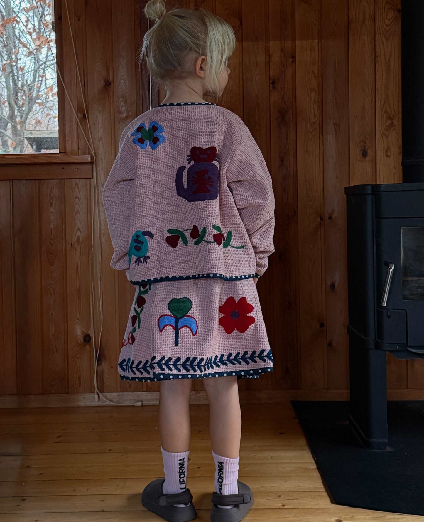 Sissel Edelbo Clio MINI Organic Cotton Skirt Girls Pink Embroidered Knit Skirt Rose