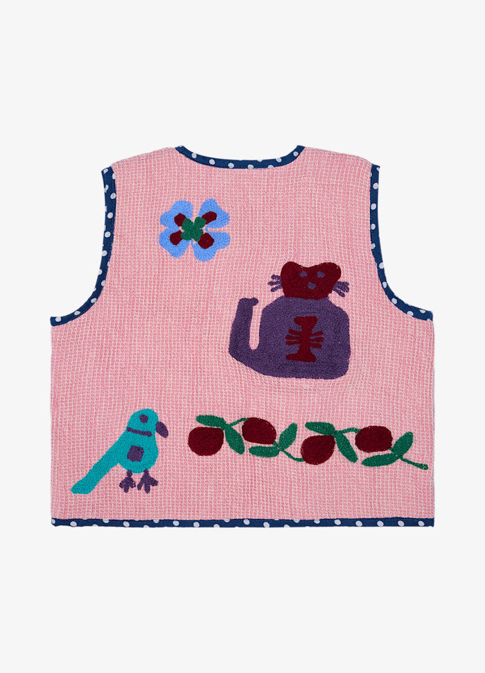 Sissel Edelbo Clio Pink Embroidered Waffle Cotton Top & Tie-Front Vest Rose