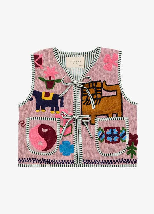 Sissel Edelbo Clio Pink Embroidered Waffle Cotton Top & Tie-Front Jacket Hazel Waffle