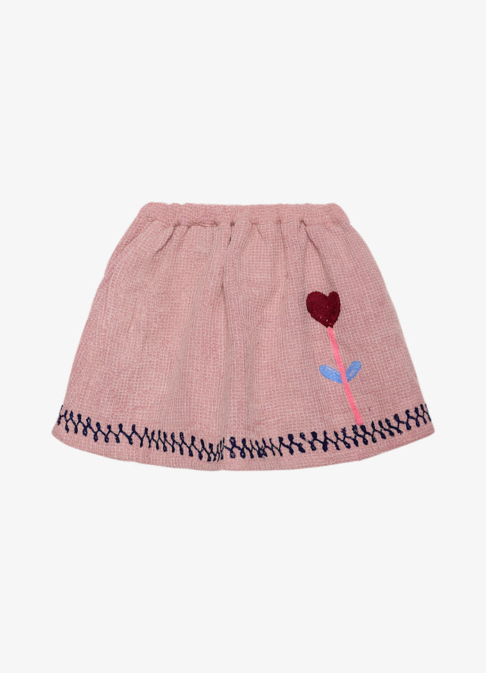 Sissel Edelbo Clio MINI Organic Cotton Skirt Girls Pink Embroidered Knit Skirt Hazel Waffle