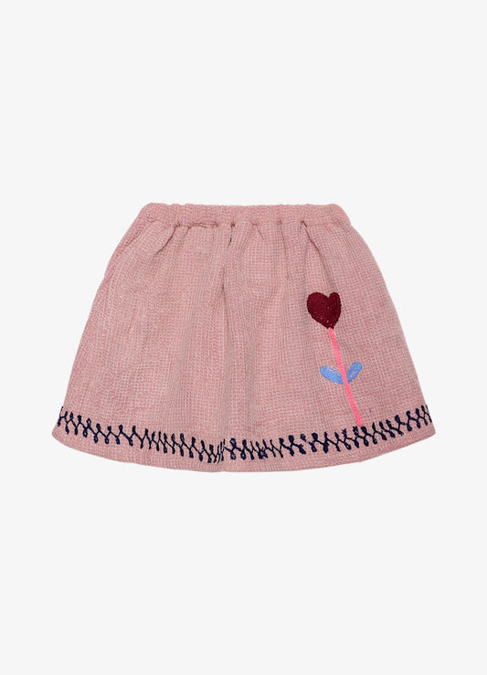 Sissel Edelbo Clio MINI Organic Cotton Skirt Girls Pink Embroidered Knit Skirt Hazel Waffle