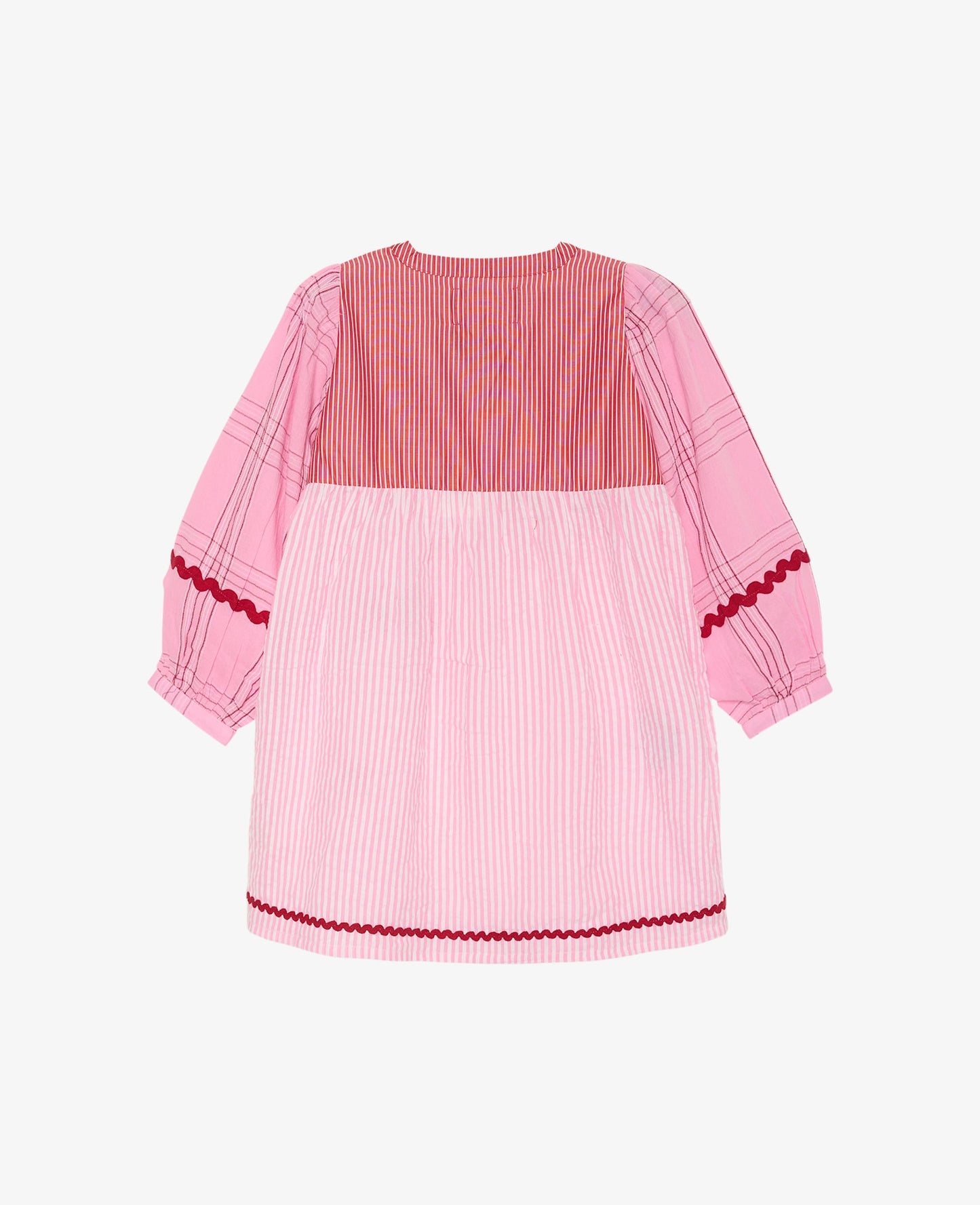 Sissel Edelbo Gaia MINI Pink Patchwork Seersucker Long Sleeve Dress Rose Mix