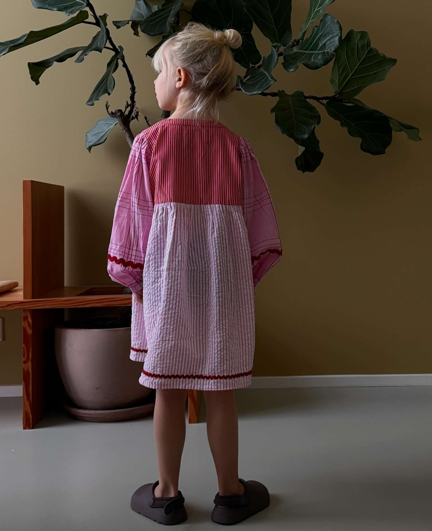 Sissel Edelbo Gaia MINI Pink Patchwork Seersucker Long Sleeve Dress Rose Mix