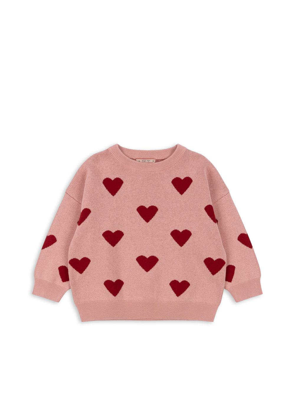 LAPIS Organic Cotton Knit Blouse Hearts Printed Pink