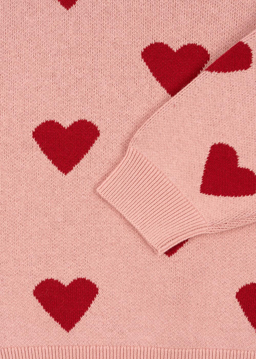 LAPIS Organic Cotton Knit Blouse Hearts Printed Pink