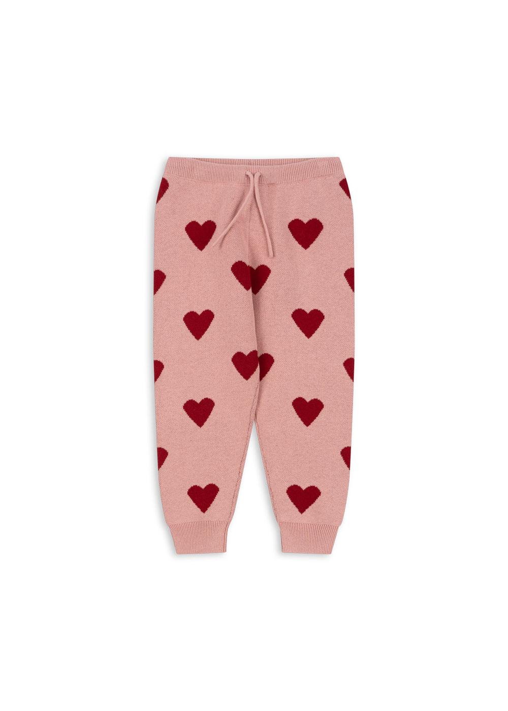 LAPIS Organic Cotton Knit Trousers Hearts Printed Pink