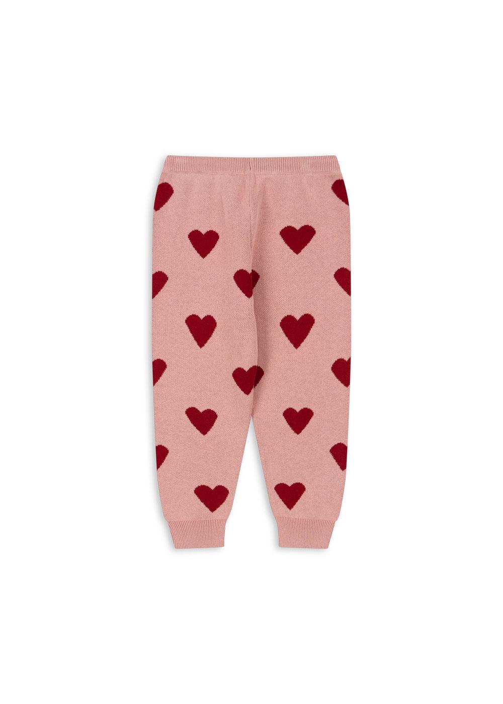 LAPIS Organic Cotton Knit Trousers Hearts Printed Pink