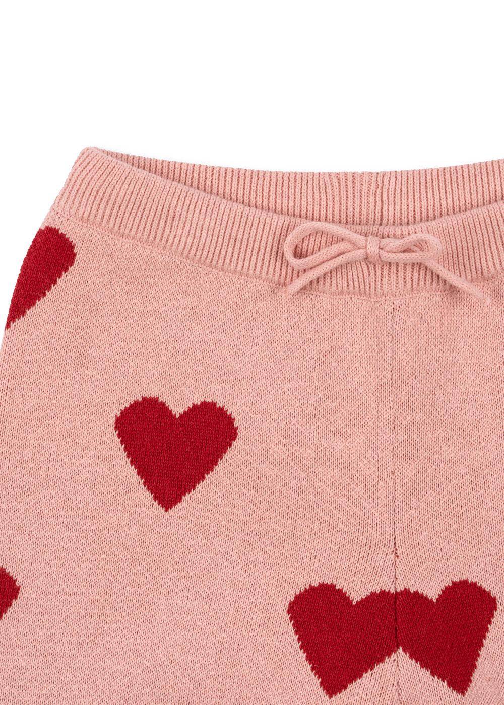 LAPIS Organic Cotton Knit Trousers Hearts Printed Pink