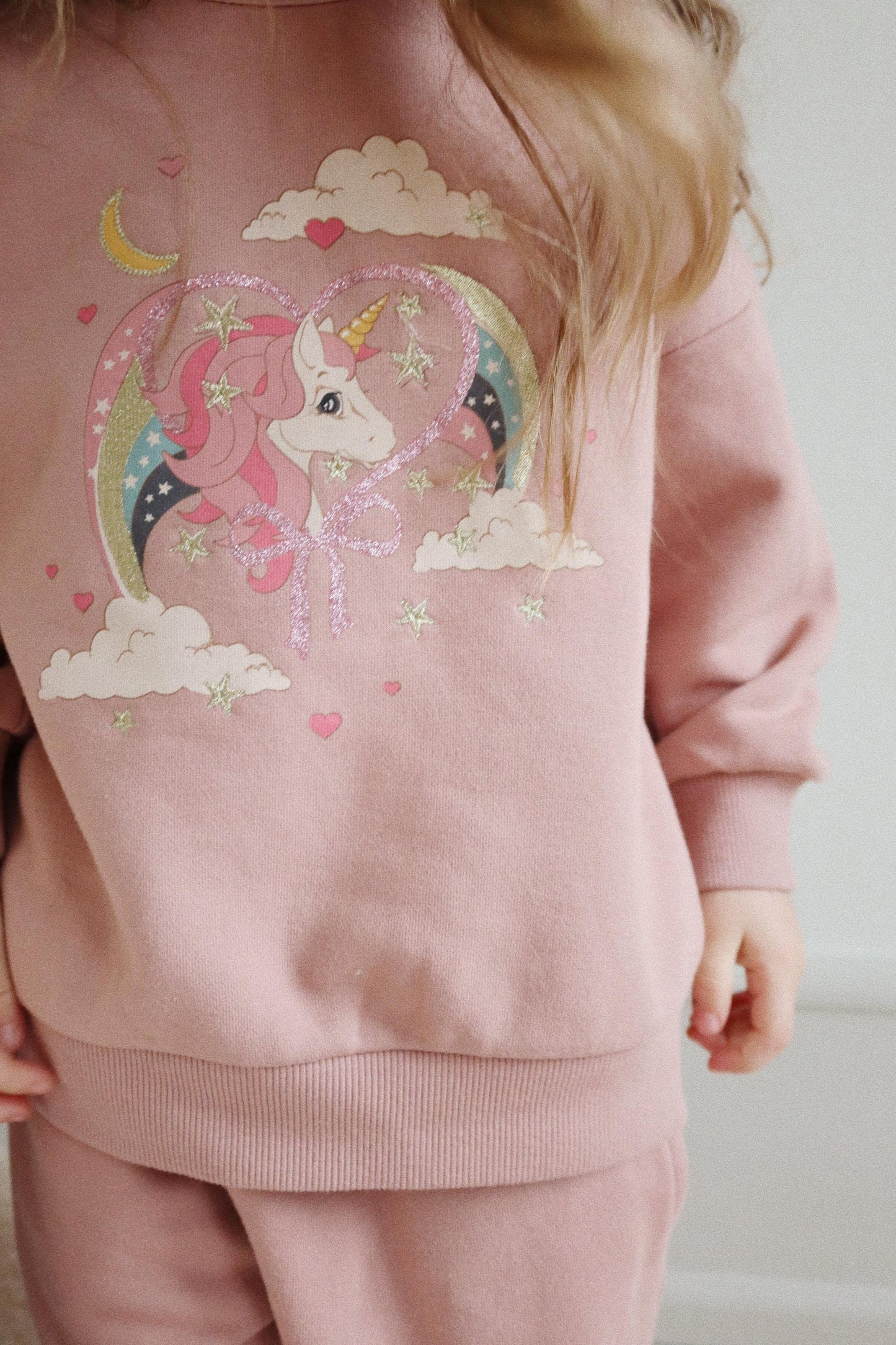 LOU Glitter Organic Cotton Sweatshirt Unicorn Printed Mahogany Rose