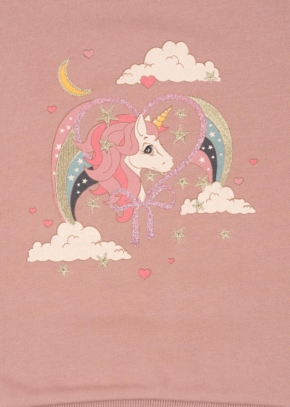 LOU Glitter Organic Cotton Sweatshirt Unicorn Printed Mahogany Rose