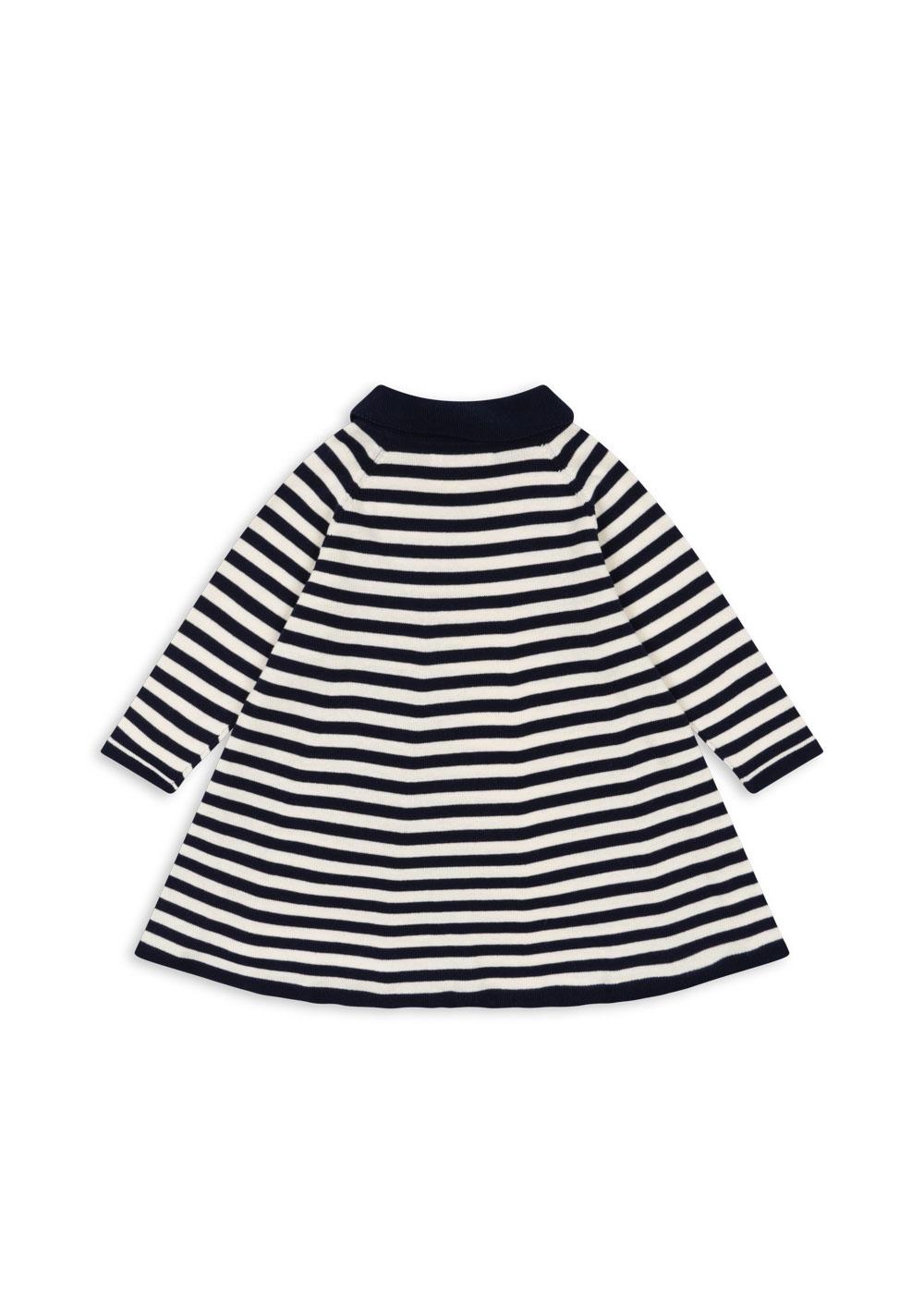 VENTON Organic Cotton Stripes Long Sleeves Collar Knit Dress Navy