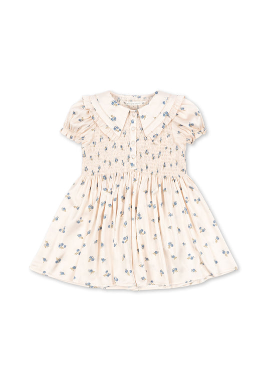 CELEBRATION SHEENY SHORT PUFFY SLEEVES SMOCK FLOWER PRINTED DRESS