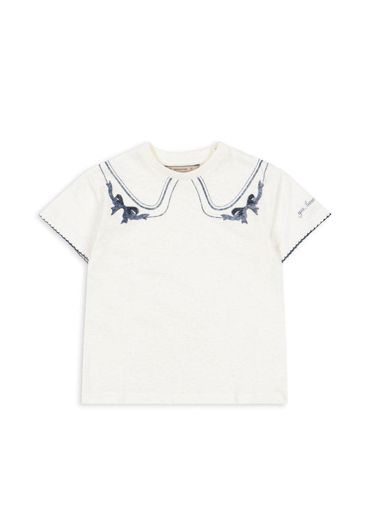 ERA Short Sleeves Organic Cotton Bow Collar Tee Cream