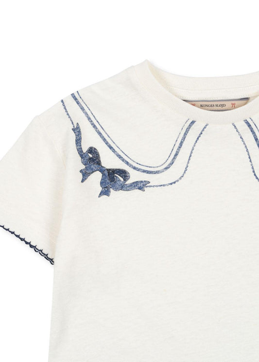 ERA Short Sleeves Organic Cotton Bow Collar Tee Cream