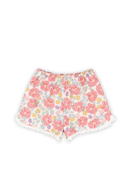 COEUR Girls Summer Organic Cotton Vintage Floral Lace Trim Shorts GOTS