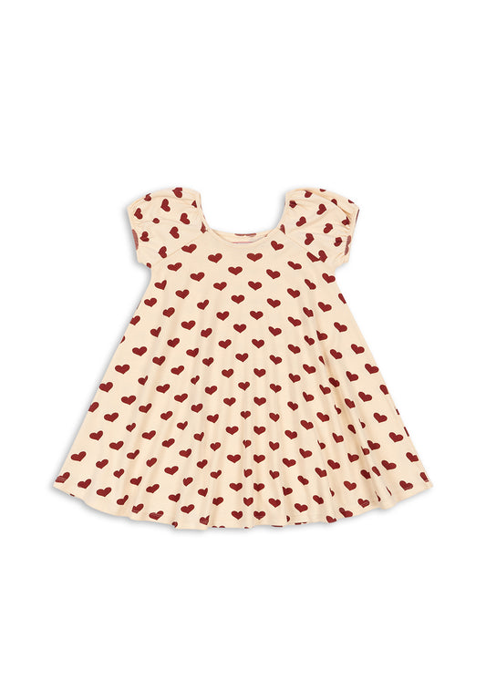 Girl Classic Organic Cotton Flutter Short Sleeves Summer Twirl Dress Red Hearts