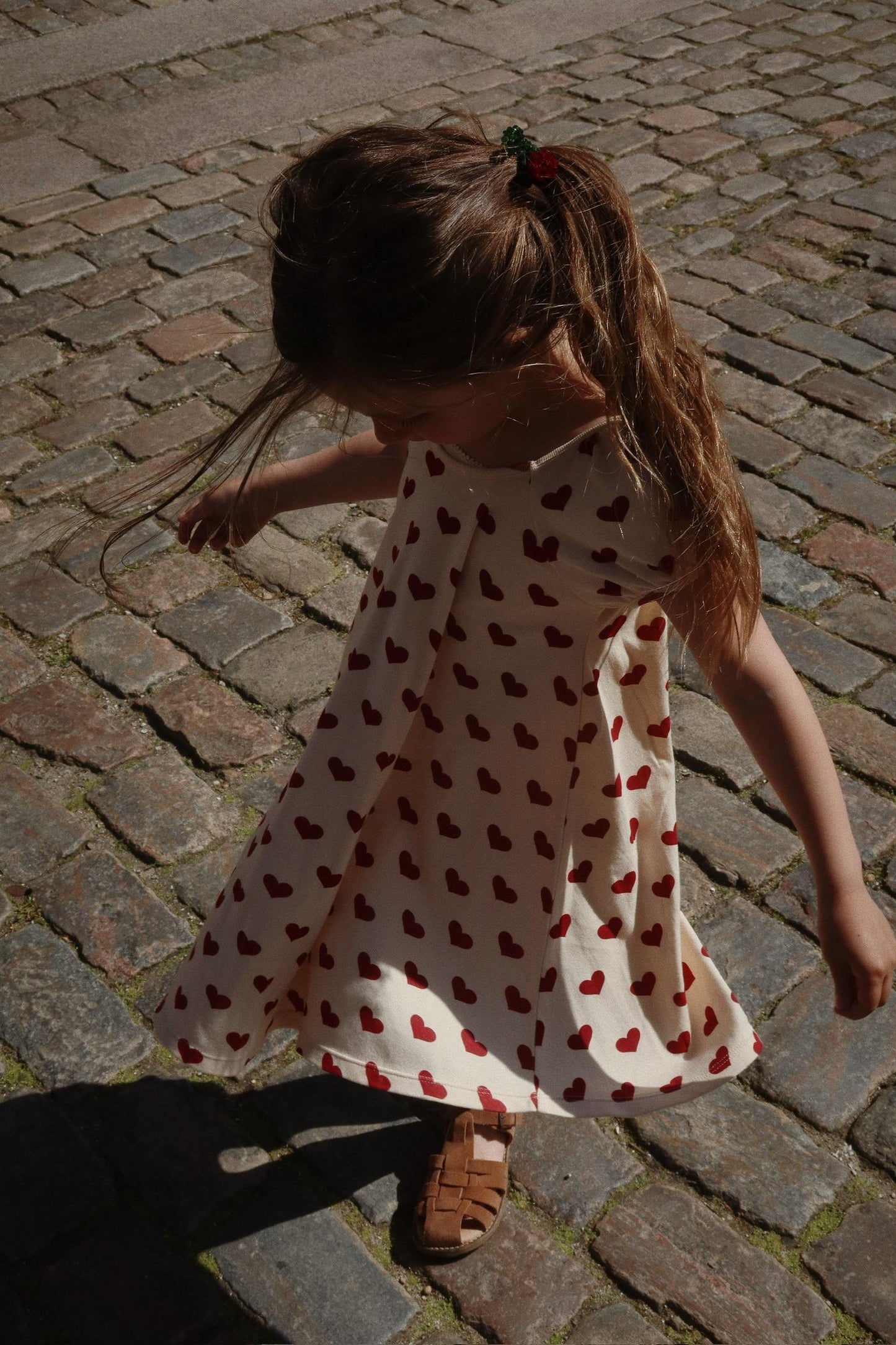 Girl Classic Organic Cotton Flutter Short Sleeves Summer Twirl Dress Red Hearts