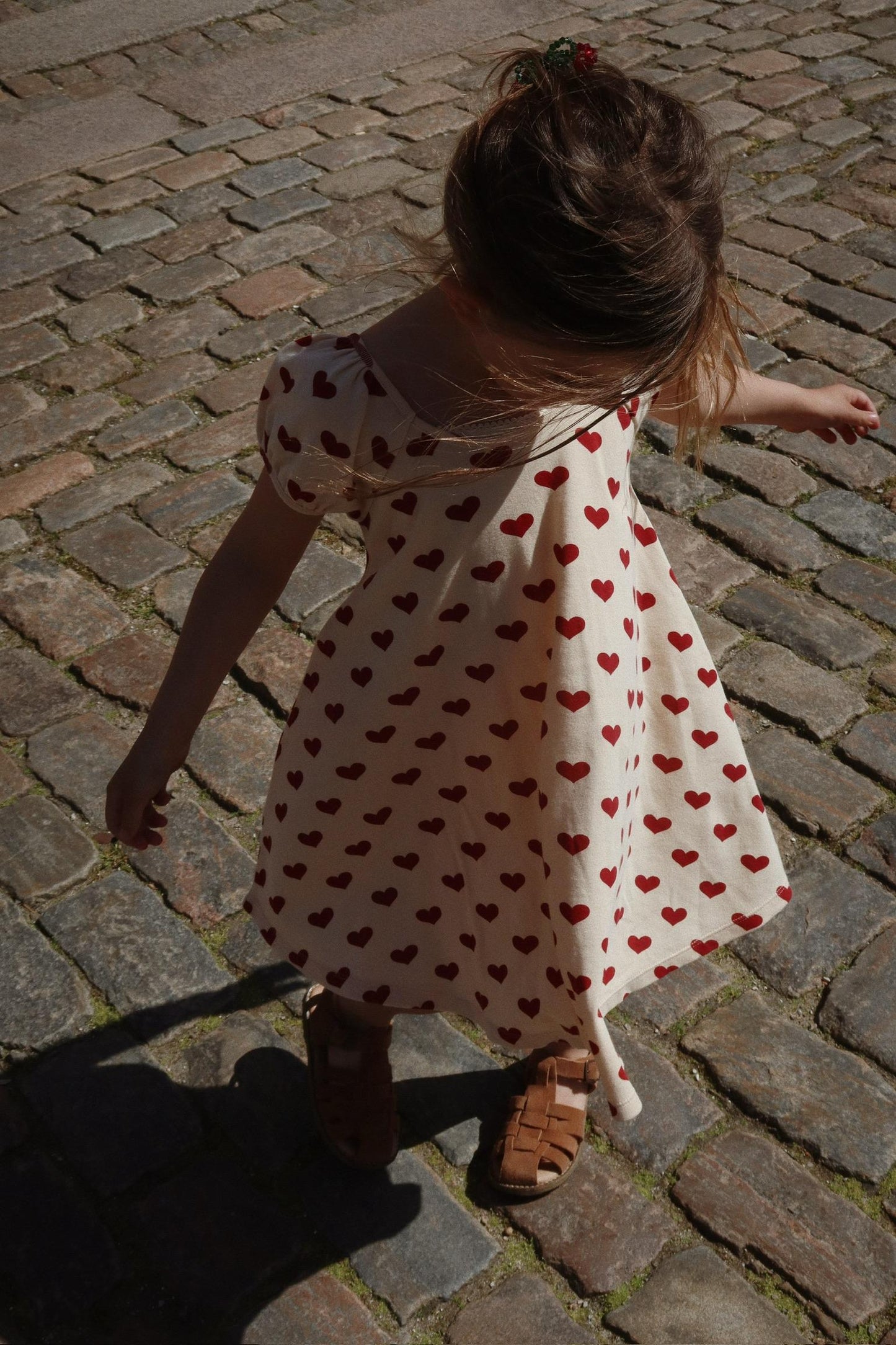 Girl Classic Organic Cotton Flutter Short Sleeves Summer Twirl Dress Red Hearts