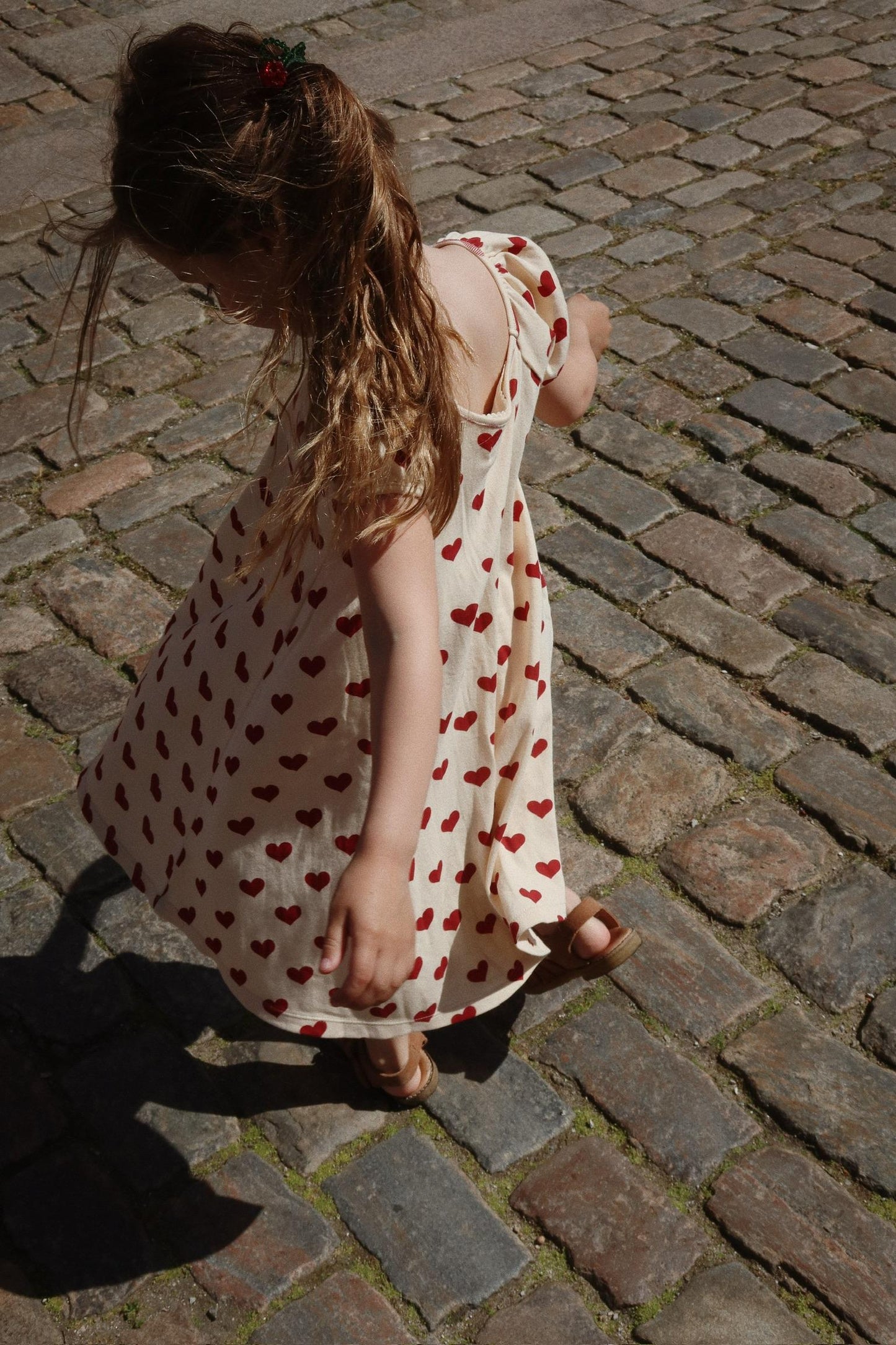 Girl Classic Organic Cotton Flutter Short Sleeves Summer Twirl Dress Red Hearts