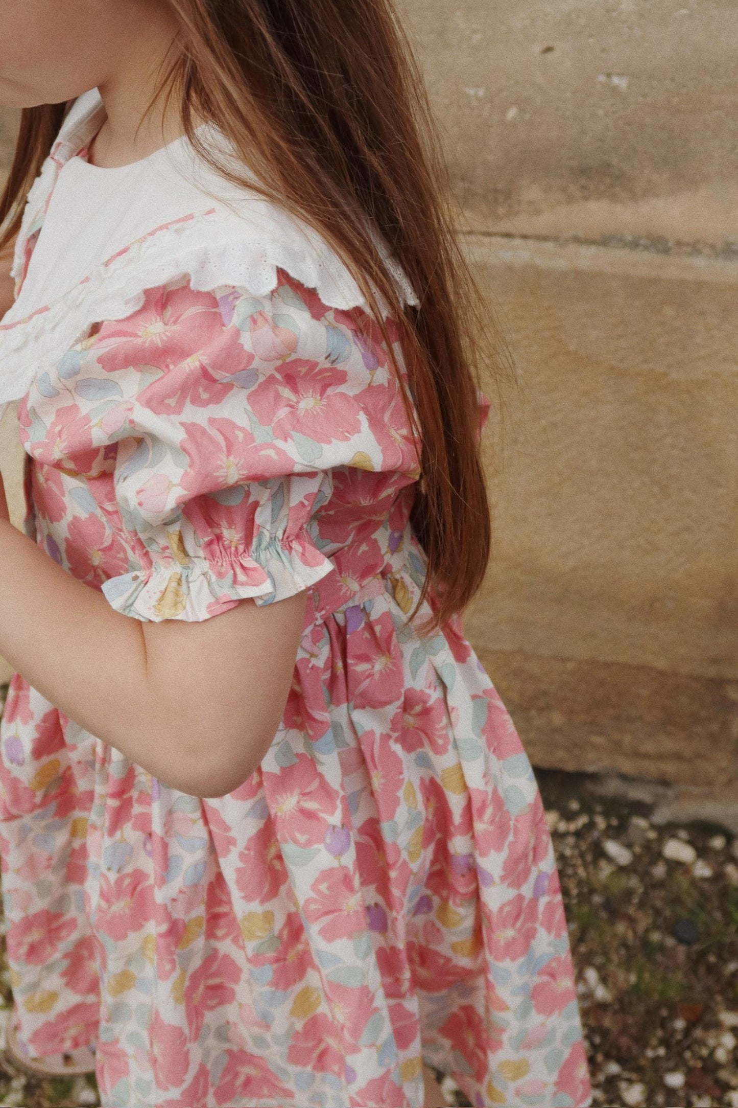 COEUR Floral Puff Short Sleeves Lace Collar Organic Cotton Dress